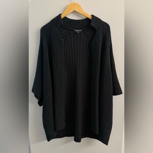 Eileen Fisher Textured Short Sleeve Silk Blend Black Cardigan Sz M Lagenlook